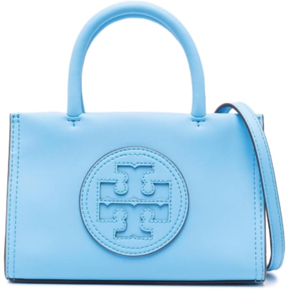 Tory Burch Women's Mini Ella Tote Handbag - Cerulean Blue Leather Crossbody Purse for Work, Travel & Everyday Use