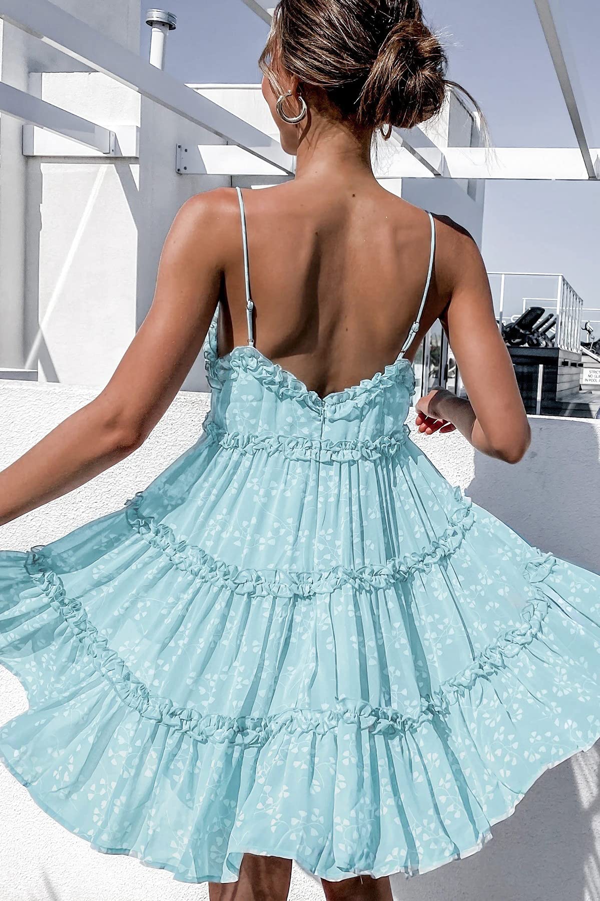 Women's Floral Summer Midi Dress - Spaghetti Strap V-Neck A-Line Swing Sundress for Beach, Vacation & Casual Outings | Perfect for Pool Parties, Date Nights and Summer Getaways