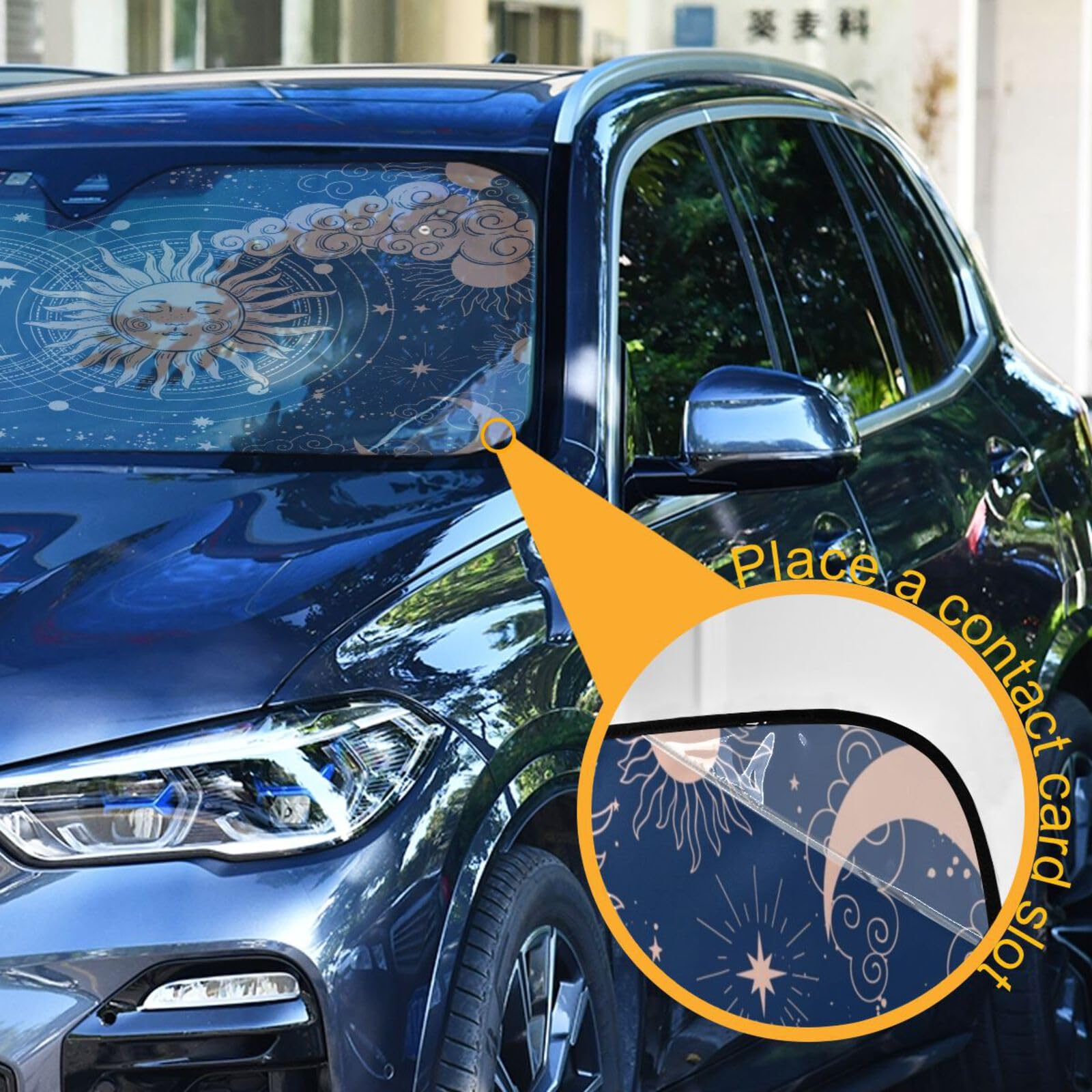 Susiyo Blue Magic Universe Moon Sun Car Windshield Sun Shade - Foldable UV Ray Blocker & Heat Protector for Vehicle Front Window | Keep Car Cool in Summer Parking