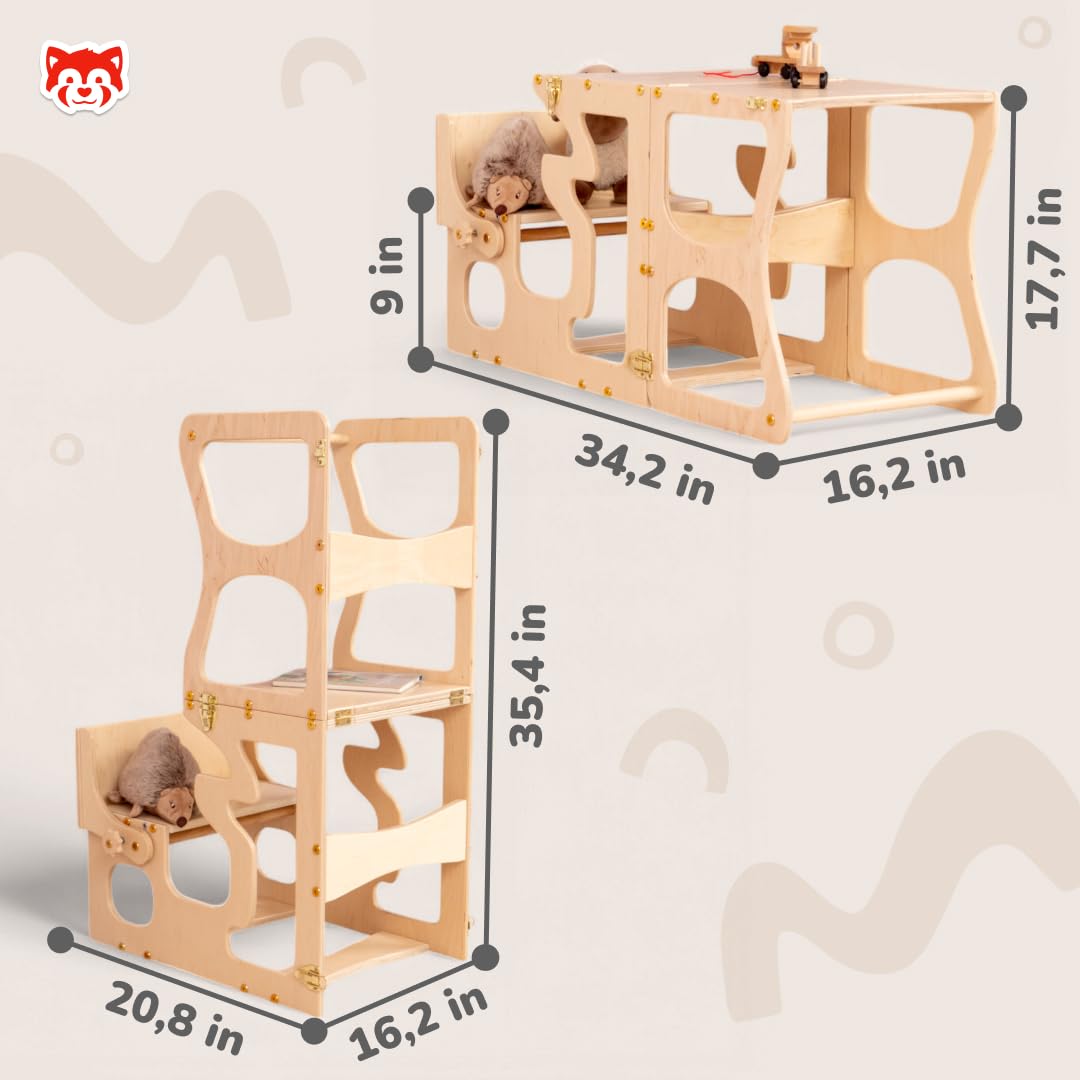 Wooden Step Stool for Toddlers - Montessori Learning Tower with Shapes - Safe Kitchen Helper Stool for Kids - Perfect for Baking, Cooking & Learning Independence - Made in Ukraine
