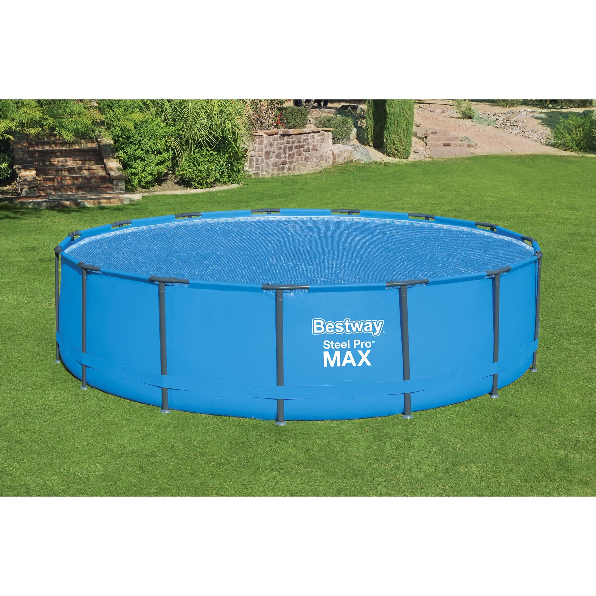 Bestway Flowclear 15-16 Foot Round Solar Heat Pool Cover for Above Ground Swimming Pools - Blue (Cover Only) with Storage Bag | Energy-Efficient Solar Heating | Extend Pool Season | Perfect for Backyard, Family, and Summer Fun
