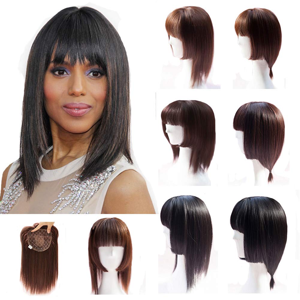 Natural Black Thick Fringe Hair Extension with Jaw-Length Cut & Clip-In Topper for Thin Hair - Perfect for Volume Boost & Everyday Styling