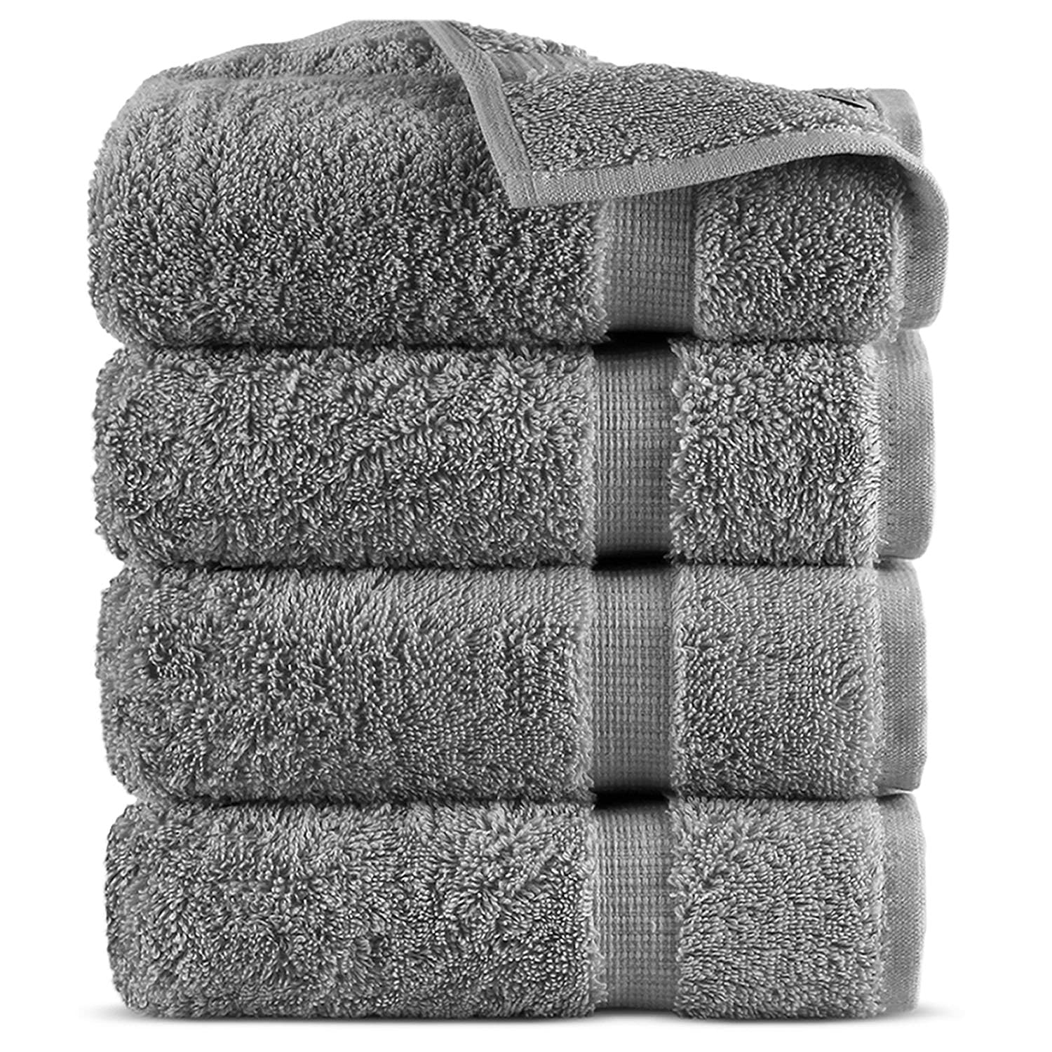 Premium 100% Cotton Turkish Hand Towels Set of 4 - Ultra Soft & Highly Absorbent Bath Towels for Spa, Gym & Beach - CA COTTONARTS Luxury Gray Towels