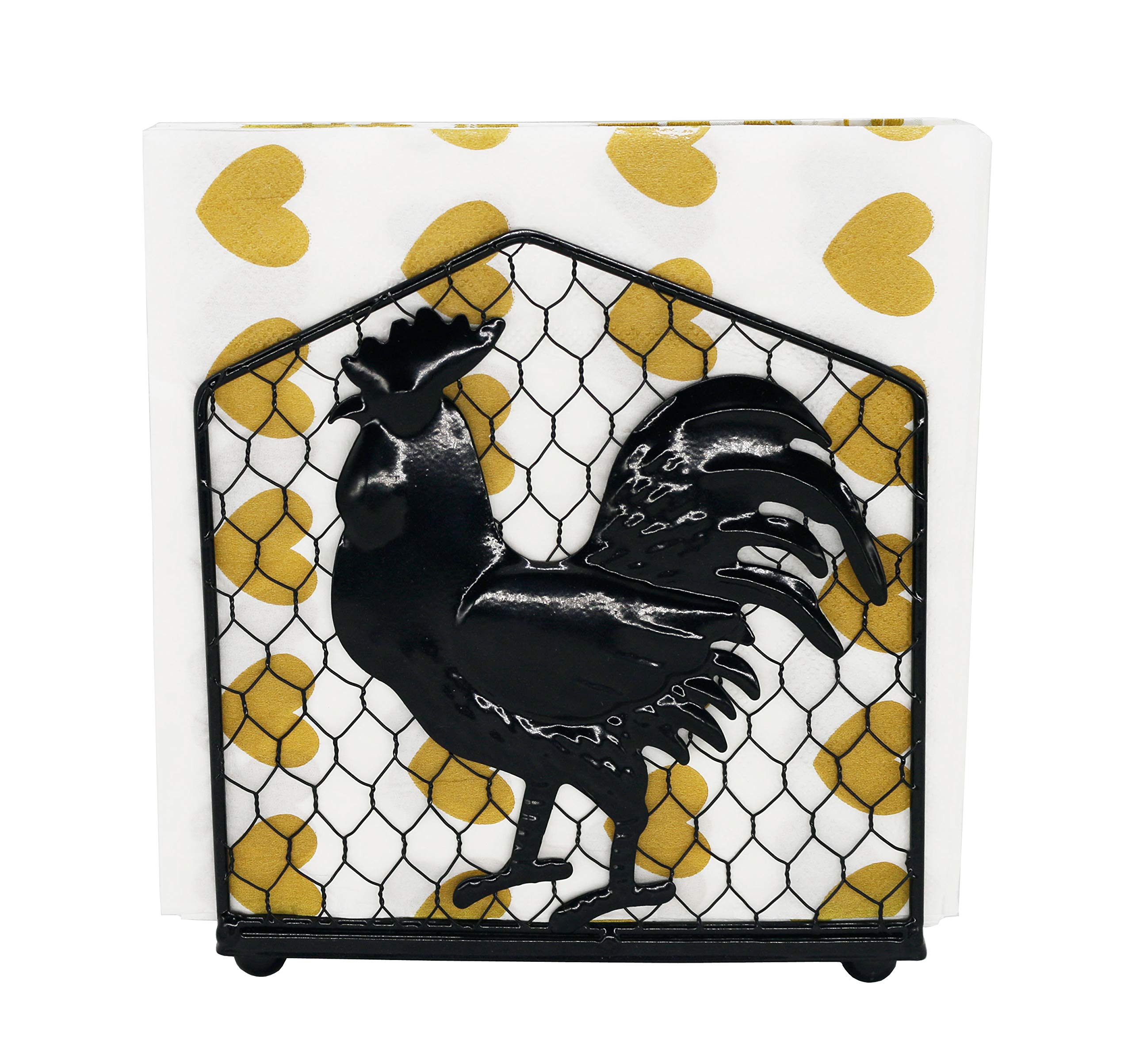 Black Metal Rooster Design Tabletop Napkin Holder - Freestanding Tissue Dispenser for Kitchen, Dining Room & Party Decor
