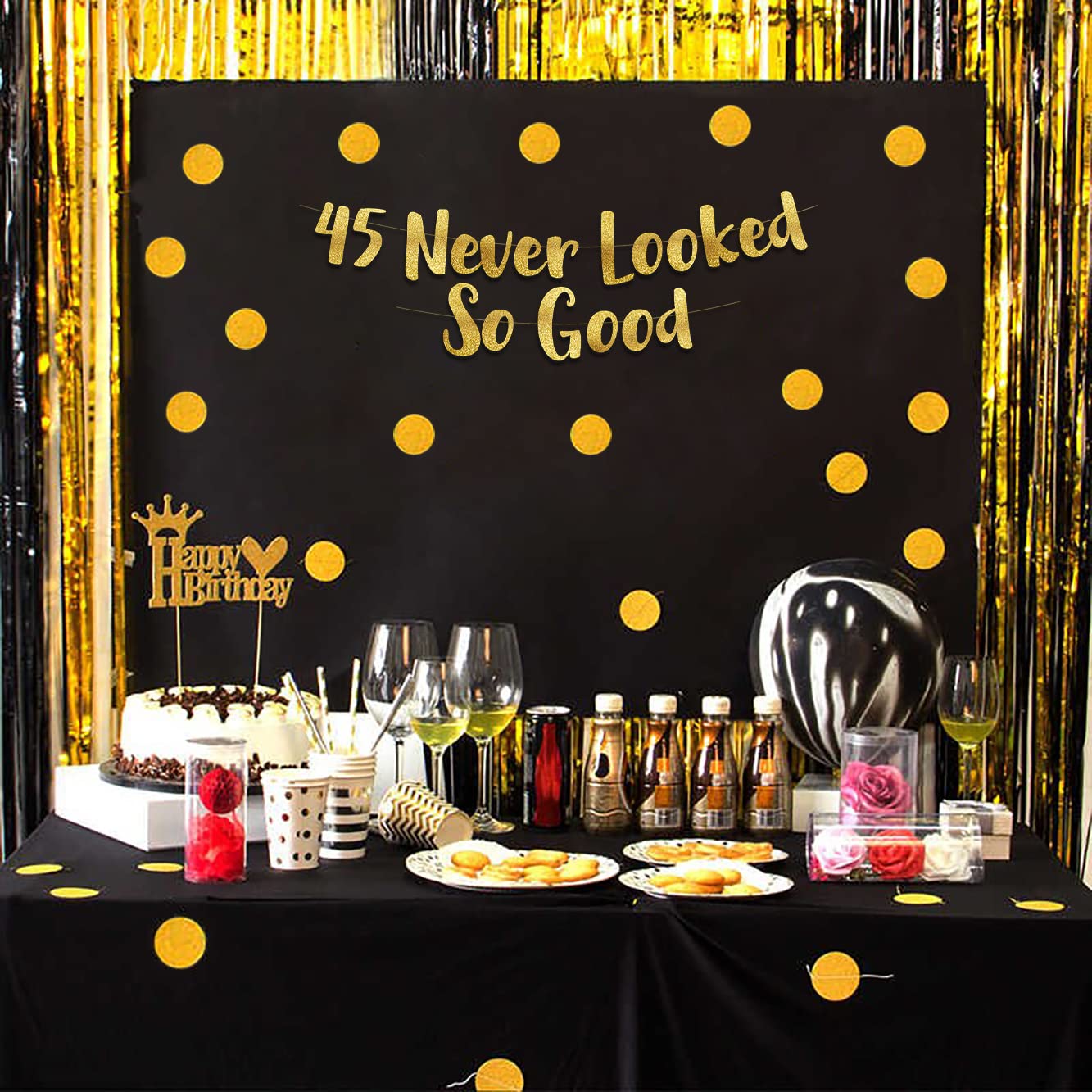 45 Never Looked So Good Gold Glitter Banner - Premium 45th Birthday Party Decorations & Anniversary Supplies for Women, Men | Perfect for Milestone Celebrations, Photo Backdrops & Festive Home Decor
