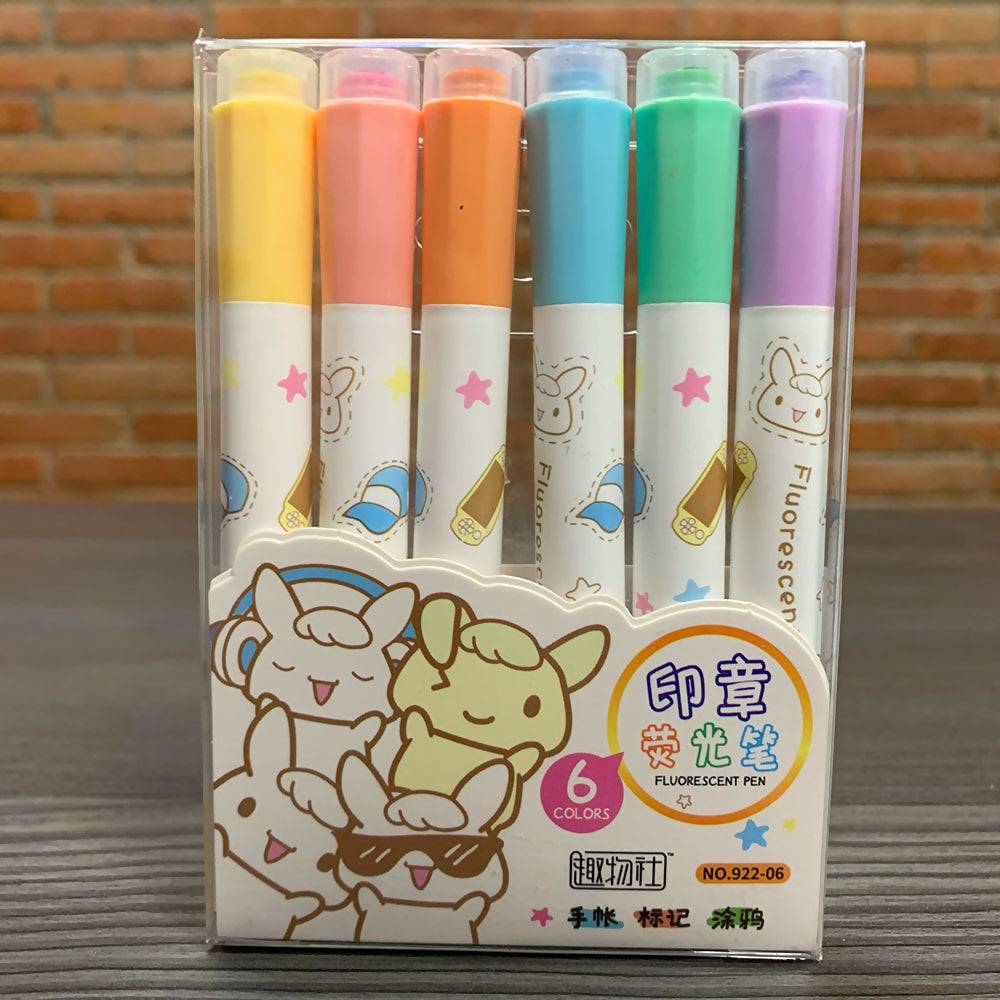 6 Pack Kawaii Pastel Color Highlighters - Perfect for School, Office & Study Note Taking