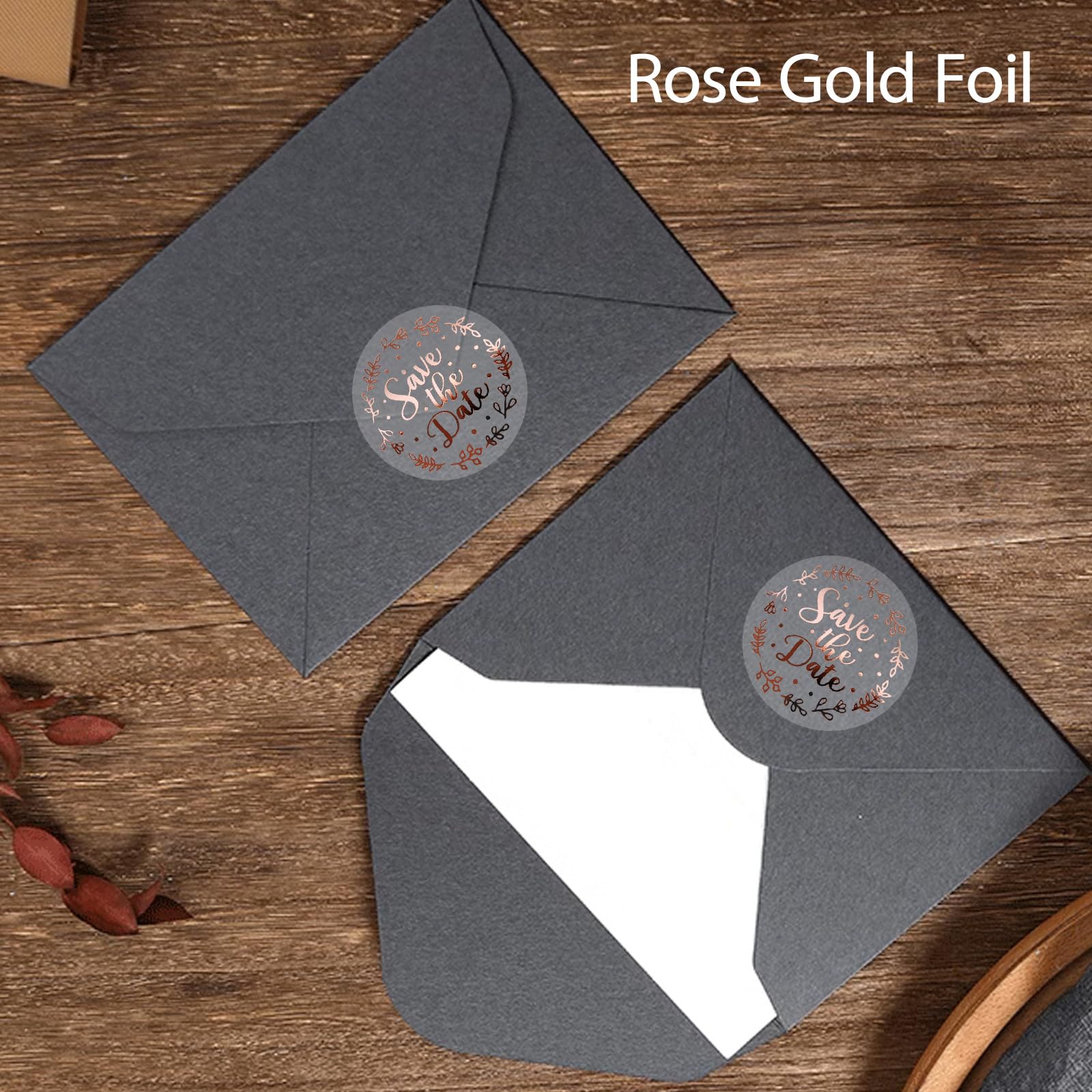 Elegant Rose Gold Foil Wedding Save the Date Stickers - 100pcs Transparent Calligraphy Labels for Invitations, Envelope Seals & Favors | Perfect for Bridal Shower, Anniversary & DIY Wedding Decorations