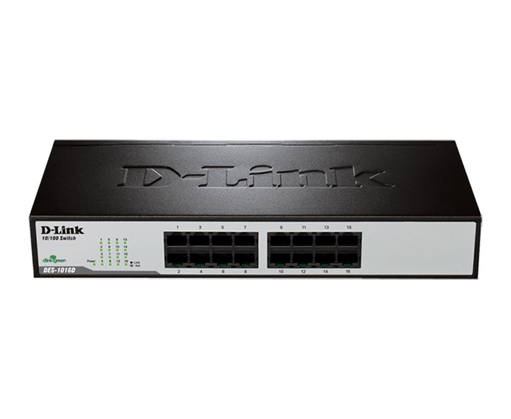 D-Link DES-1016D 16-Port Fast Ethernet Unmanaged Switch - High-Speed Network Hub for Home & Office Use - Ideal for Gaming, Streaming & Small Business Networks