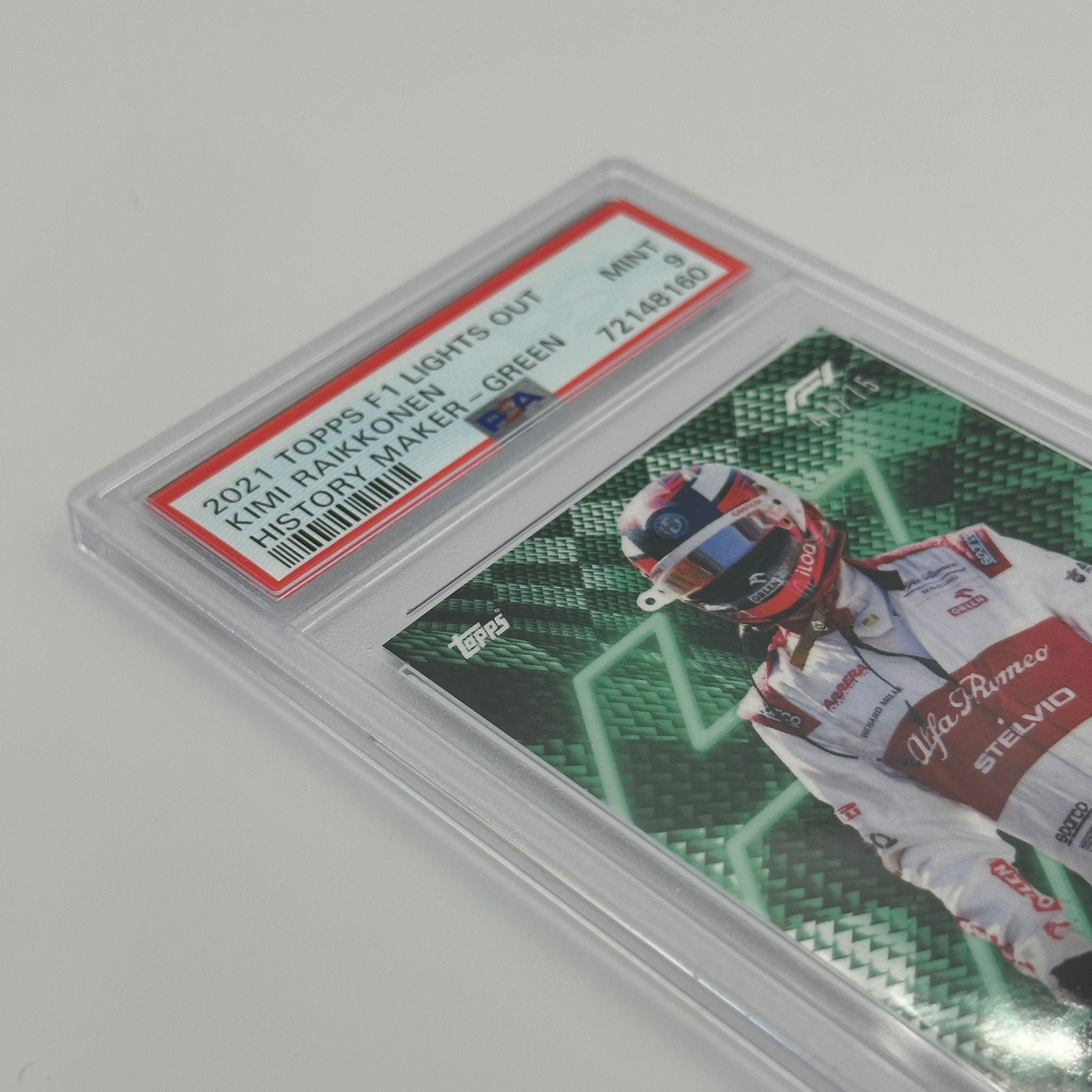 PSA 9 Graded 47/75 Kimi Raikkonen History Maker Trading Card - Rare Collectible for F1 Fans & Sports Memorabilia Enthusiasts (Perfect for Display, Investment, and Racing Memorabilia Collections)