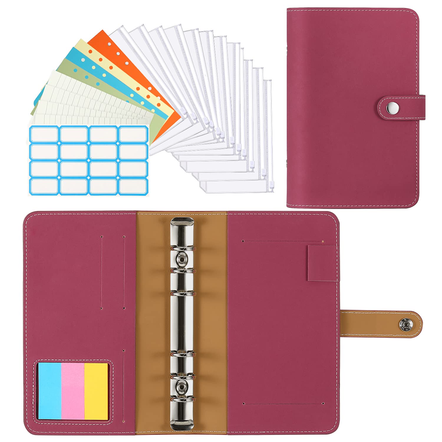 Dadanism A6 Budget Binder - PU Leather 6-Ring Planner with 12 Refillable Pockets, Cash Zipper Pouches & Label Stickers | Perfect for Bill Organizing, Expense Tracking & Financial Planning | Home Office & Student Money Management Accessory