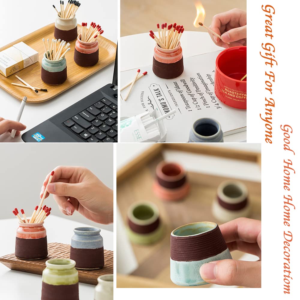 Ceramic Match Striker Holder - Cute Cyan Match Jar with Built-in Striker for Candles, Bathroom Decor & Fireplace Accessories - Matchsticks Not Included - Perfect for Home Decor, Gift & DIY Projects