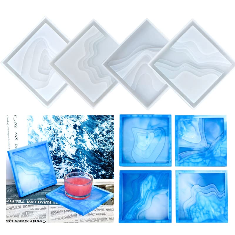 Voyyphixa 4-Piece Square Silicone Resin Coaster Molds for DIY Epoxy Resin Projects - Perfect for Making Sea Cup Mats, Candle Holders, Soap Dishes & Home Decor (Island Themed Coasters) - Ideal for Crafting, Home Decor & Gift Making
