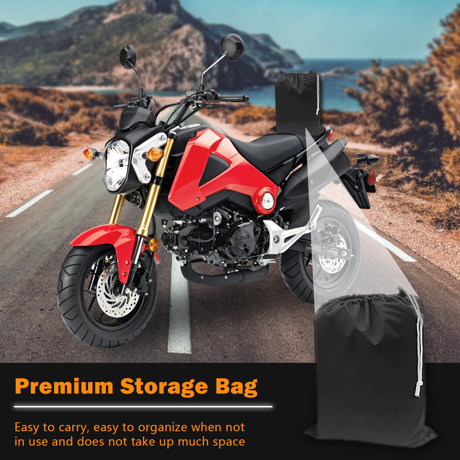 Heavy Duty Waterproof Motorcycle Cover for Outdoor Use - Fits Yamaha Honda Suzuki Kawasaki (XXL Black&Orange) - Ideal for Garage & Travel Protection
