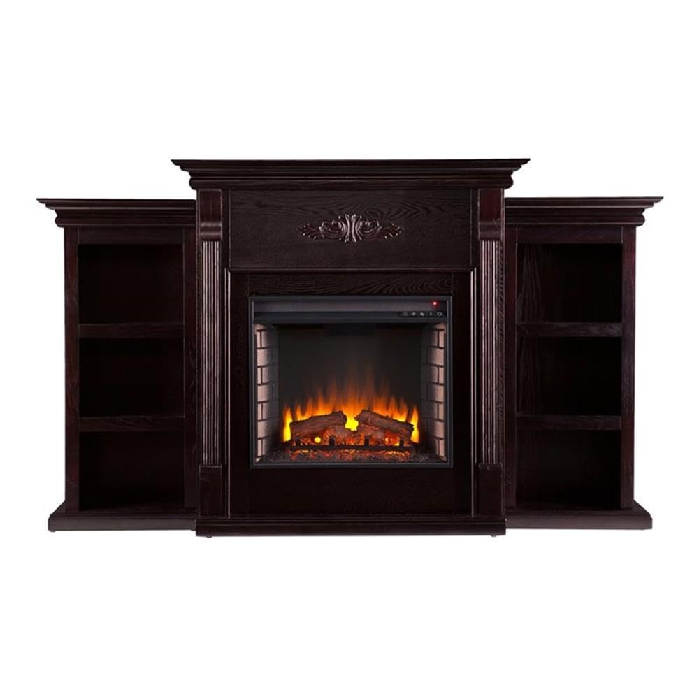 SEI Furniture Tennyson Bookcase with Electric Fireplace - Espresso Finish - Stylish Storage & Heating Solution for Living Room, Bedroom, or Office