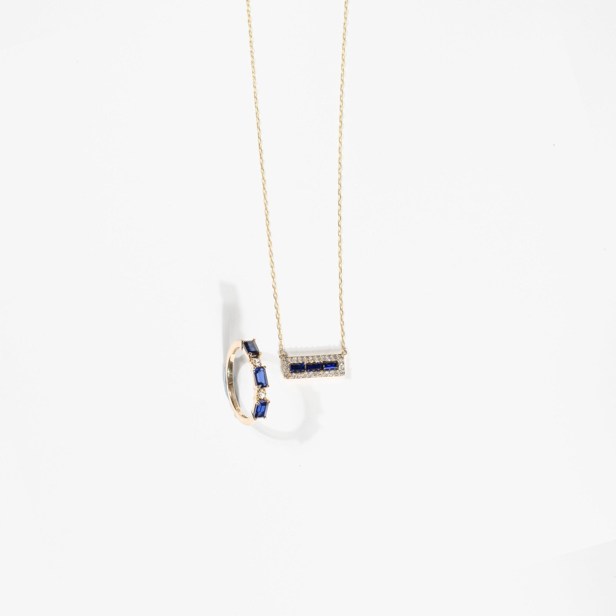 10k Yellow Gold Blue and White Sapphire Bar Necklace – Elegant Dainty Jewelry for Women, Perfect for Everyday Wear, Date Nights & Special Occasions