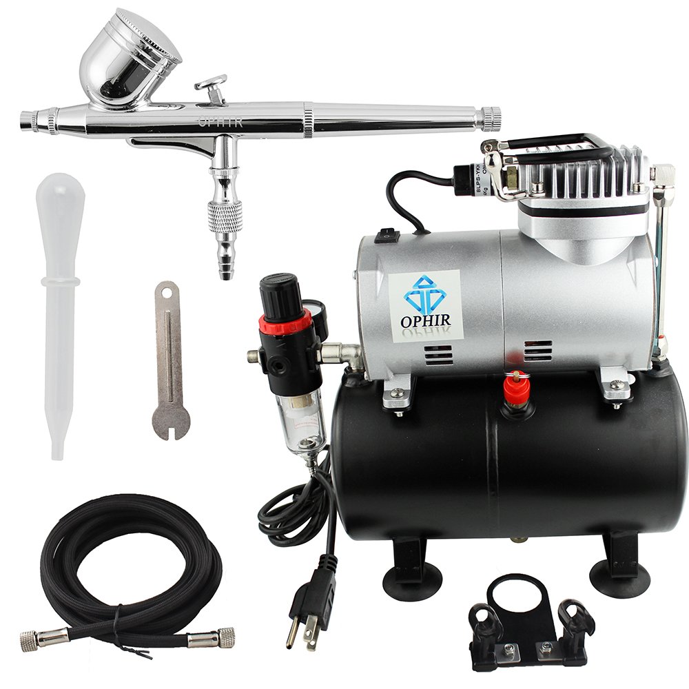 OPHIR 0.3mm Airbrush Kit with Air Tank Compressor - Professional Airbrushing Set for Hobby, Tattoo, Painting & T-Shirt Design - 110V US Plug - Perfect for Artists, DIY Crafts & Cosplay Makeup