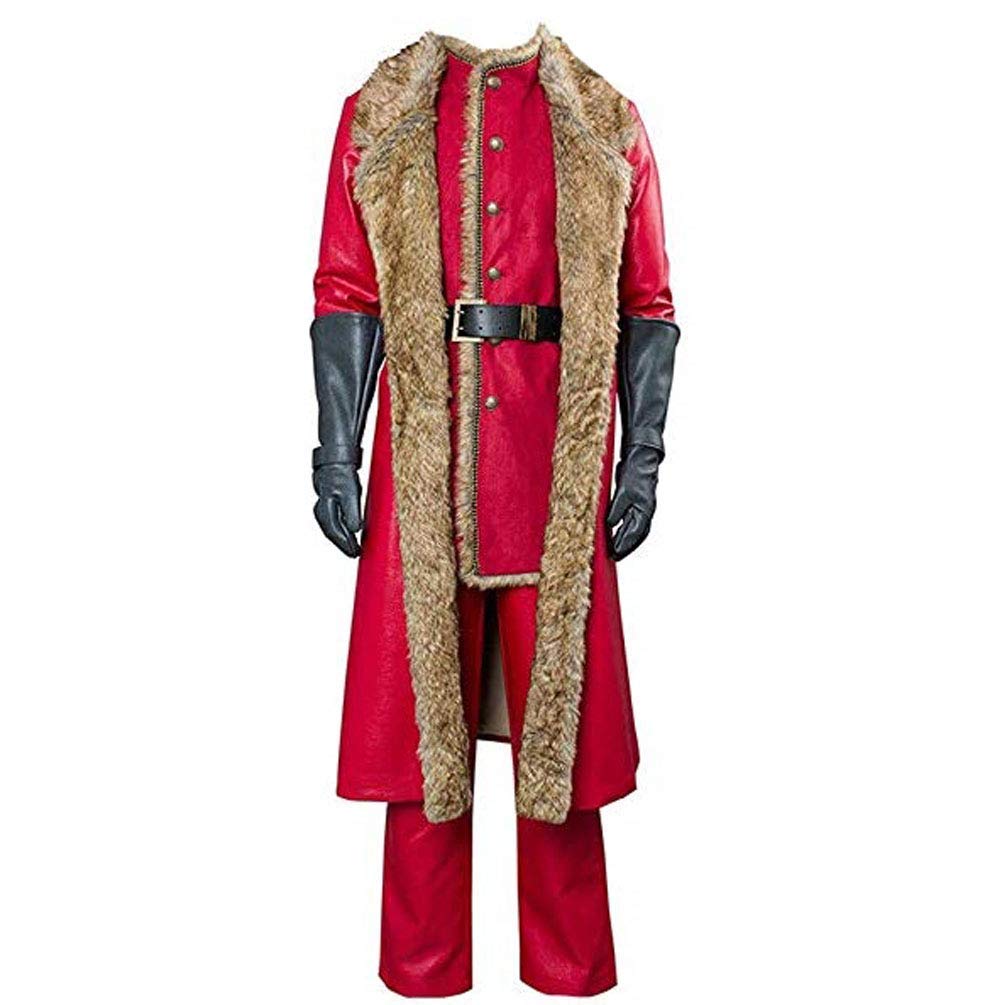 Men's Christmas Red Leather Coat Costume - Santa Outfit for Holiday Parties & Festive Events