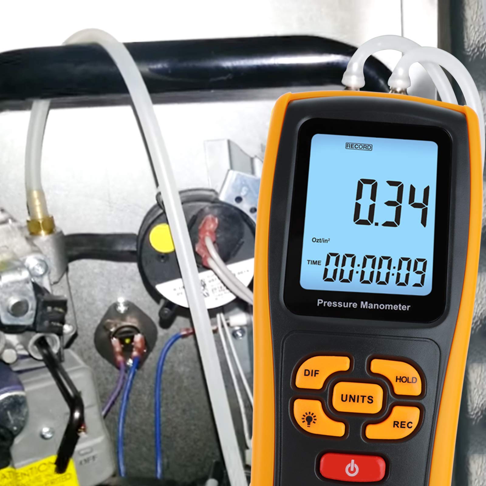 Digital Air Pressure Gauge - Dual Port HVAC Manometer with Differential Pressure Measurement, Handheld Portable Gas Pressure Tester Tool for HVAC, Plumbing, Automotive & Industrial Applications