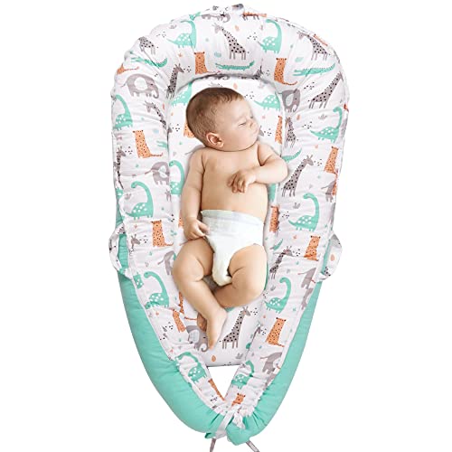 Viviland Baby Lounger & Co-Sleeper - Soft Breathable Cotton Newborn Nest for Crib, Bassinet & Bed | Portable Infant Lounger for Boys 0-24 Months (Animal Print) | Perfect for Napping, Travel & Safe Co-Sleeping