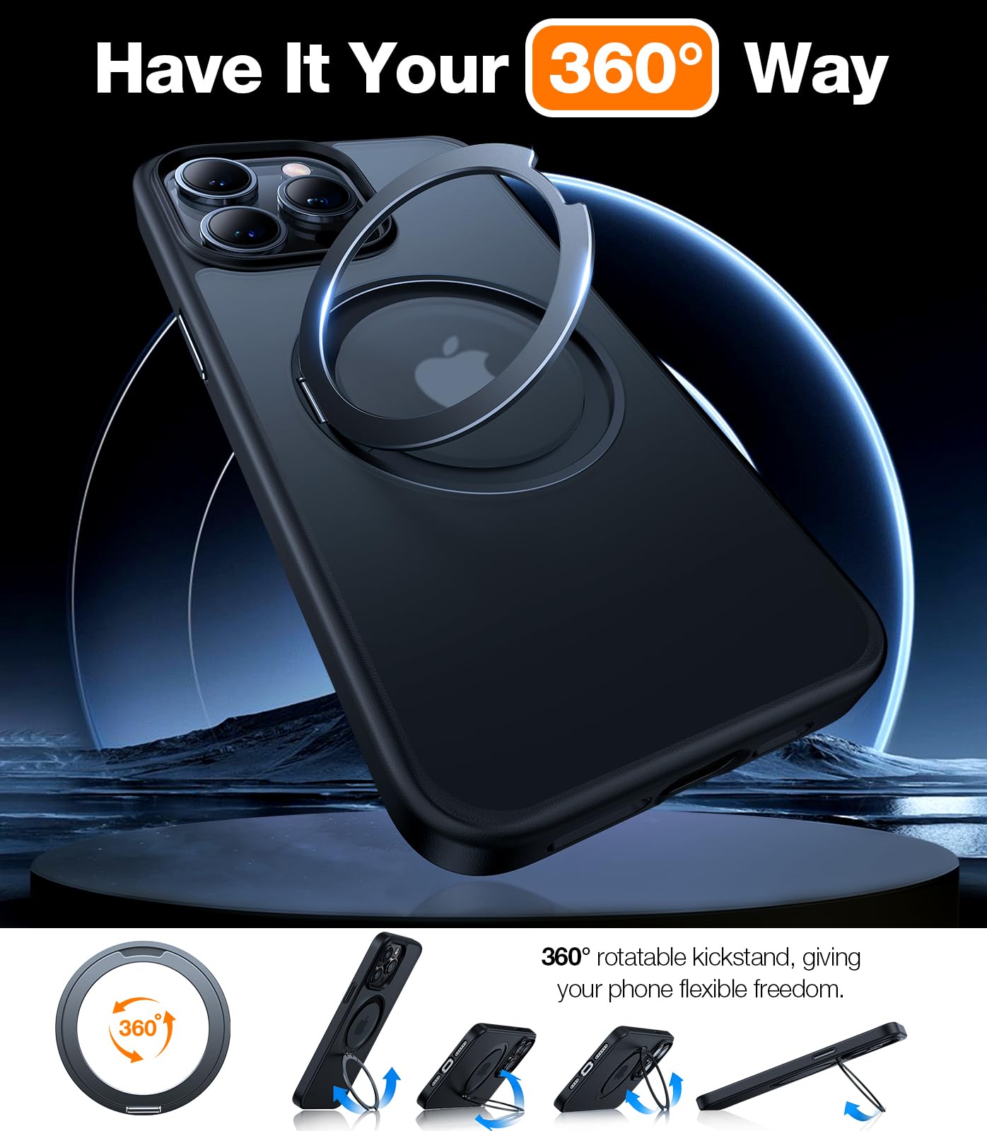 TORRAS 360° Rotatable Magnetic Ring Stand Case for iPhone 15 Pro (6.1