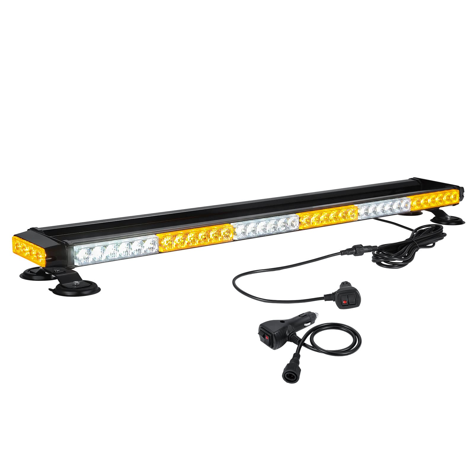 WOWTOU 80 LED Amber White Emergency Strobe Light Bar - Magnetic Roof Top Safety Warning Beacon for Trucks, Snow Plows & Construction Vehicles | Durable Flashing Caution Lights for Roadside Emergencies, Night Work & Hazard Zones