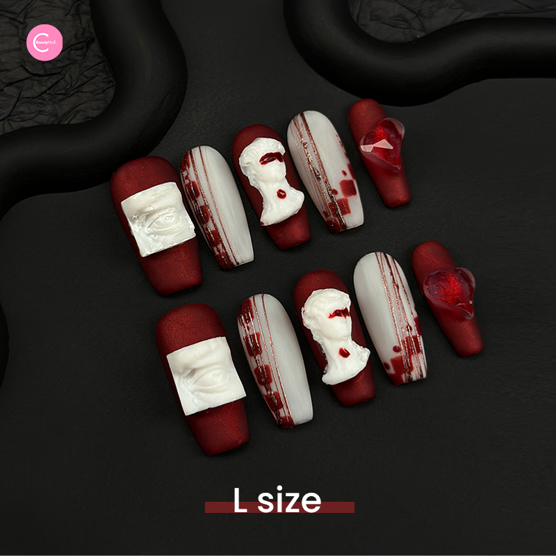 YUCHEN David Sculpture 3D Press On Nails - False Nails with Glue - Reusable Artificial Nails for Women - Perfect for Parties, Weddings & Special Occasions