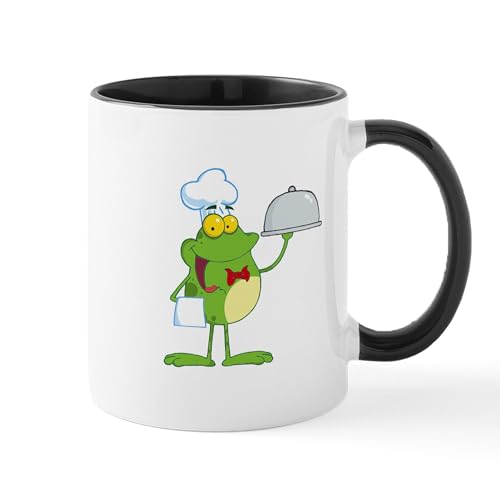 White/Black Inside - Funny Chef Waiter Froggy Frog Serving Food Mug
