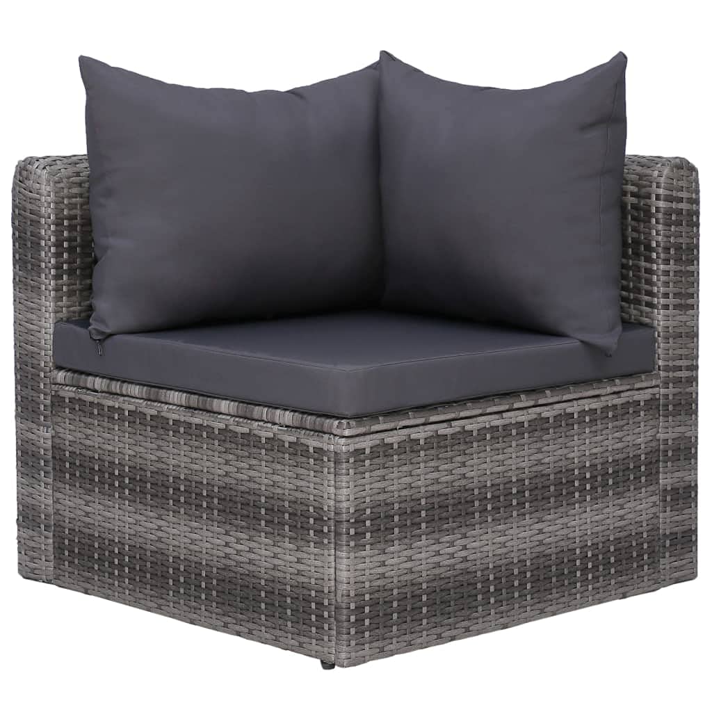 7-Piece Gray Poly Rattan Patio Furniture Set with Cushions & Coffee Table - Outdoor Garden Sofa Conversation Set for Backyard, Deck, and Poolside Relaxation