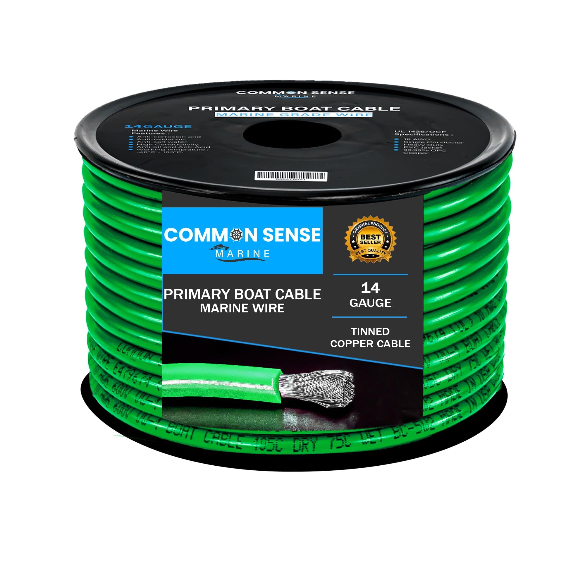 14 Gauge Marine Grade Boat Cable - 500 ft Tinned Oxygen-Free Copper Wire (14 AWG UL 1426) for Boats, Trailers, RVs, Automotive & Audio Systems - Durable PVC Insulation for Harsh Marine & Outdoor Environments