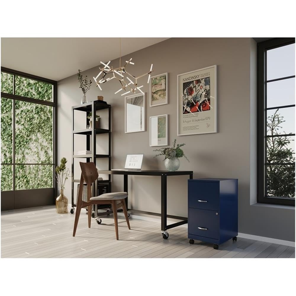 Home Square 2-Drawer Mobile Filing Cabinet Set in Navy (Set of 2) - Office Organization & Document Storage Solution for Home or Business Use