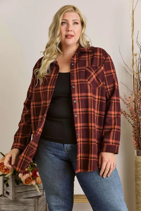 ADORA Full Size Button Down Flannel Shirt for Women - Plus Size Soft & Cozy Plaid Shirt - Perfect for Casual Outfits, Fall Layering and Outdoor Activities