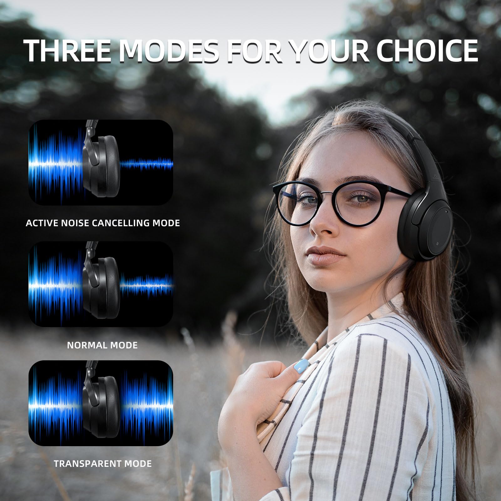 SoundMAGIC P60BT Wireless Bluetooth Headphones with Active Noise Cancelling - HiFi Stereo Over-Ear Headset, HD MIC, Touch Controls, 50H Playtime (Black) - Perfect for Travel, Commuting & Home Entertainment