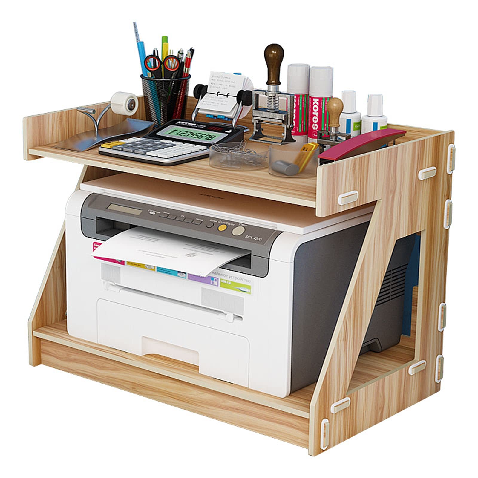Wooden Printer Stand with Storage Shelf - Space Saving Desk Organizer for Home & Office, Compact Printer Stand for Small Spaces, Natural Finish - Perfect for Workspace Organization & Home Office Setup