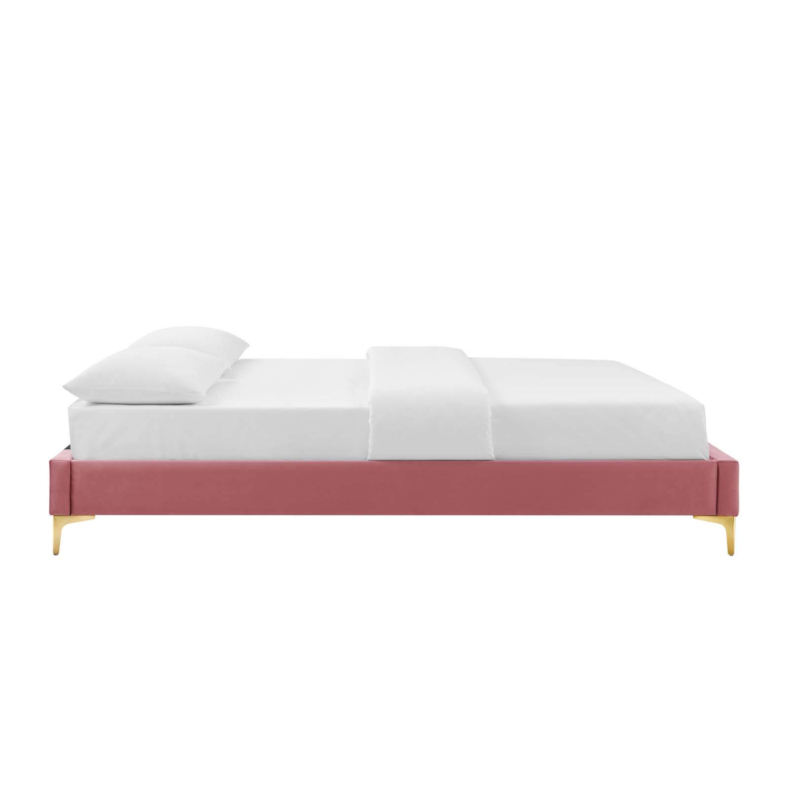 Modway MOD-6275-DUS Sutton Queen Size Bed Frame with Performance Velvet Upholstery in Dusty Rose - Luxurious Bedroom Furniture for Modern Home Decor