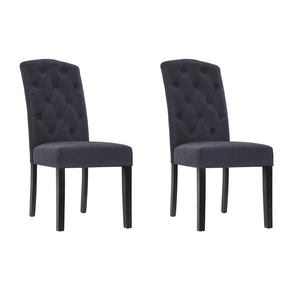 French Provincial Dining Chairs Set of 2 - Grey Fabric Padded High Back Kitchen Chairs with Pine Wood Frame - Perfect for Cafe, Breakfast Nook & Farmhouse Dining Room