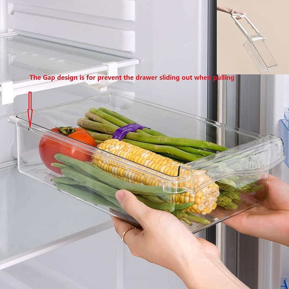 Refrigerator Pull Out Bin Organizer - Clear Fridge Drawer Storage Box for Food, Under 0.6