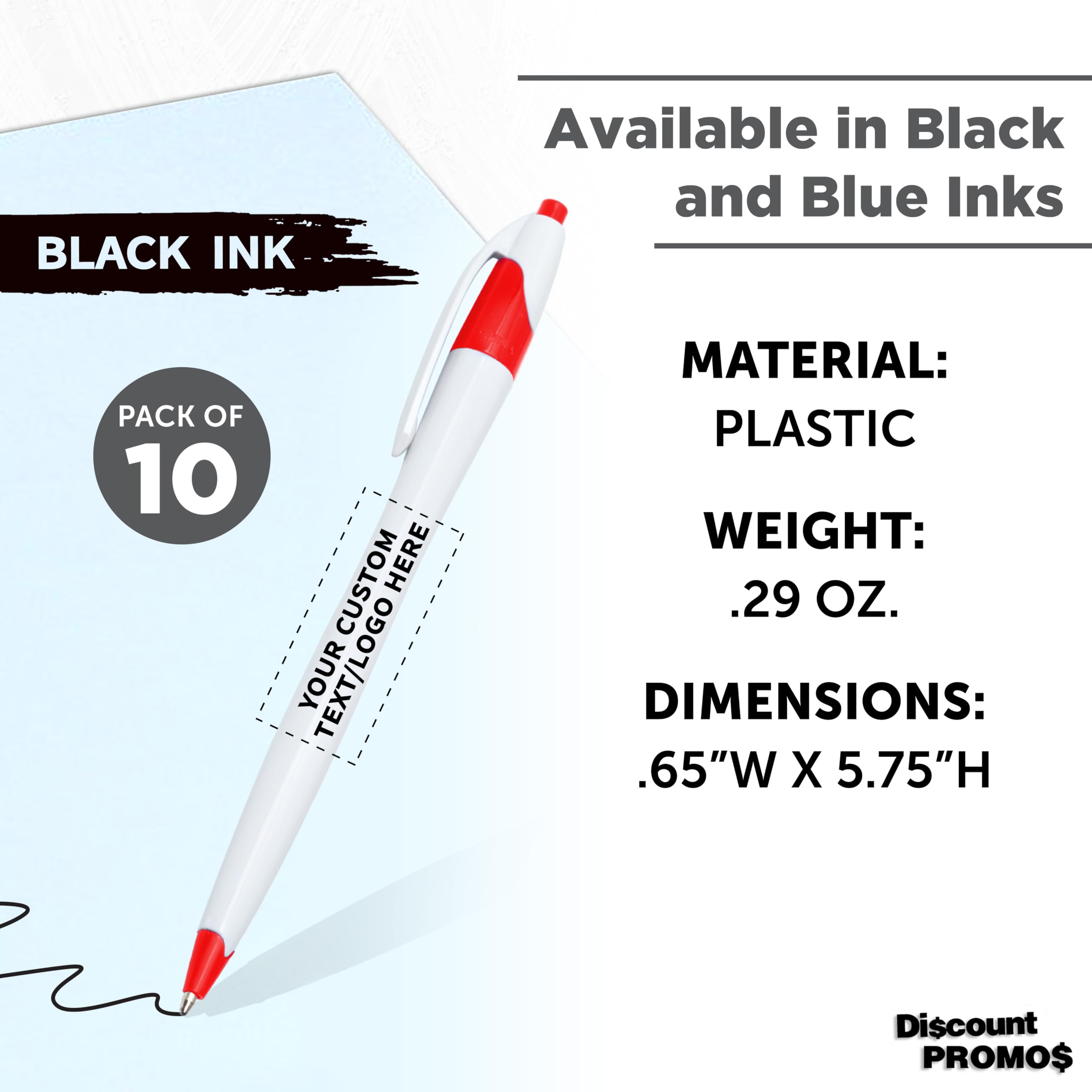 Custom Slim Curvy Ballpoint Pens - 10-Pack Bulk Personalized Pens with Black Ink, Retractable Design for Office, School & Tradeshows (Red) - Perfect for Branding, Corporate Gifts & Promotional Events