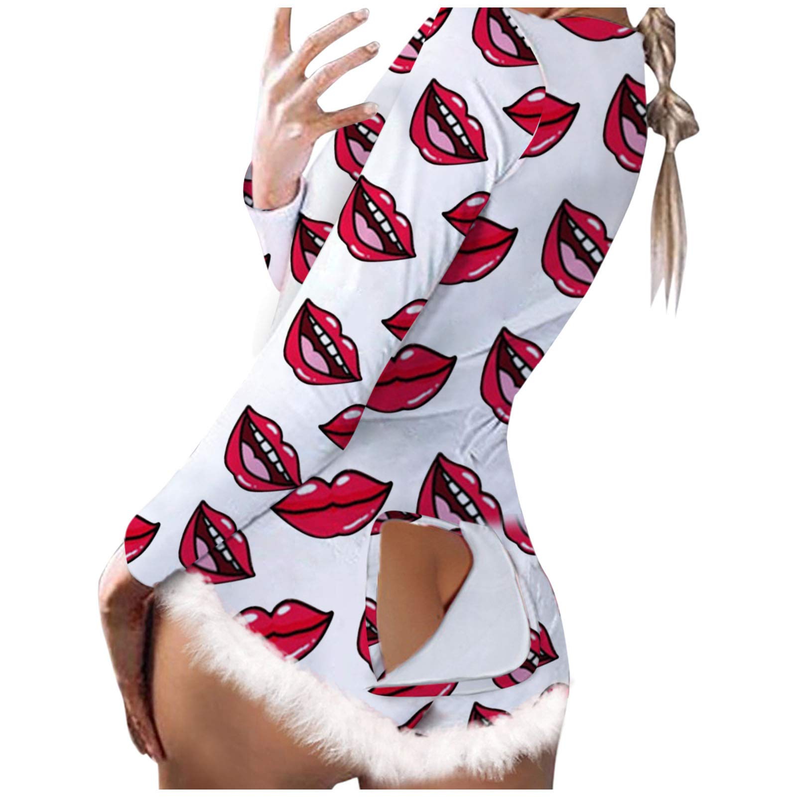 Women's Printed Long Sleeve Romper Jumpsuit - Nightwear Playsuit & Fancy Outfit for Lounge, Sleep & Casual Wear (Sizes A-XXL)