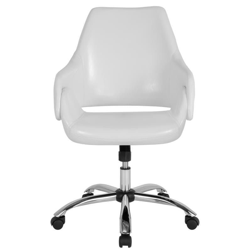 FLASH Madrid White Leather Upholstered Mid Back Office Chair - Ergonomic Home & Office Desk Chair for Comfortable Working & Studying