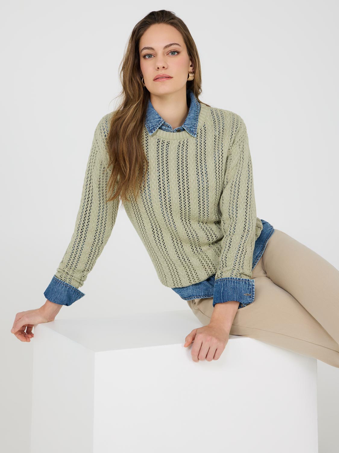 Crochet Crew Neck Sweater for Women - Soft Handmade Knit Pullover - Boho Chic Loose Fit Top - Perfect for Fall, Winter & Casual Outings