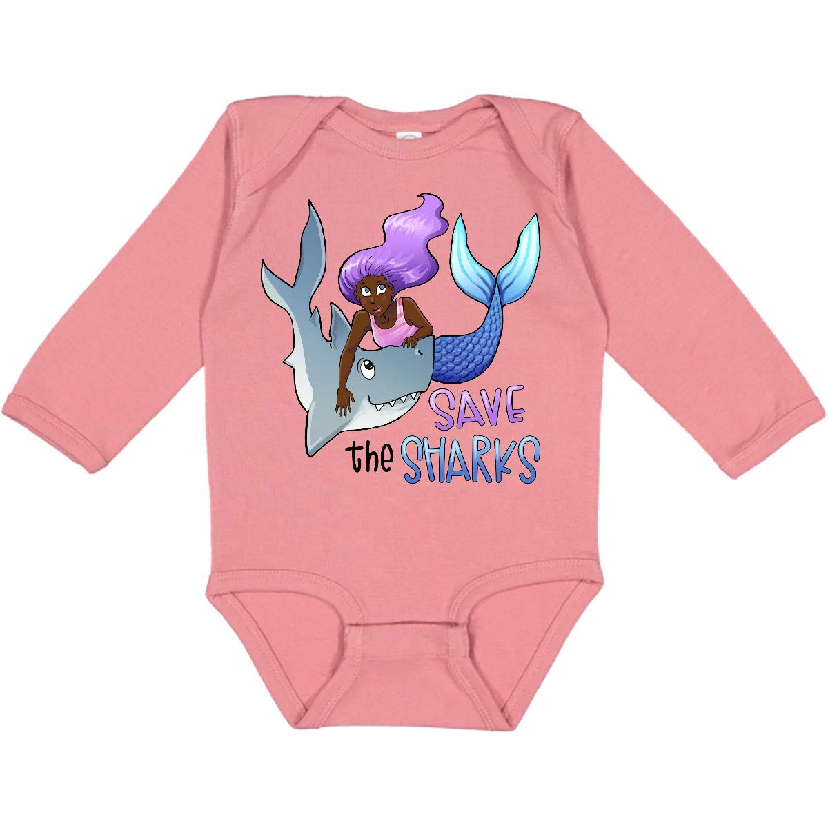 Inktastic Save the Sharks Mermaid Long Sleeve Baby Bodysuit - Cute Ocean Animal Theme Outfit for Boys & Girls - Perfect for Beach Trips, Birthday Parties, and Shark Conservation Awareness