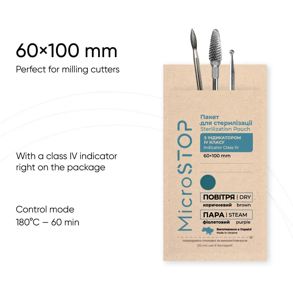 MicroStop ECO Dry Heat Sterilization Pouches with Class 4 Indicator - Kraft Paper Bags 60x100mm (100 Pack) - Ideal for Dental Tools, Tattoo Needles & Medical Instrument Sterilization