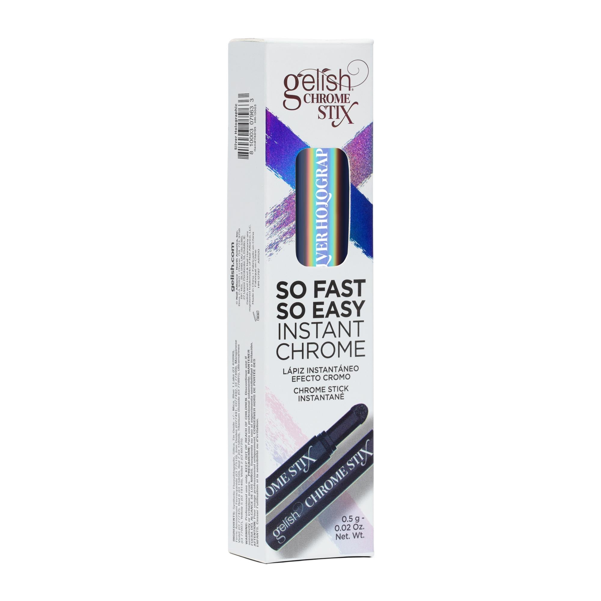 Gelish Chrome Stix Silver Holographic Nail Polish - 0.17 oz Long Lasting Metallic Shine for Manicures & Pedicures - Perfect for Parties, Weddings & Special Occasions