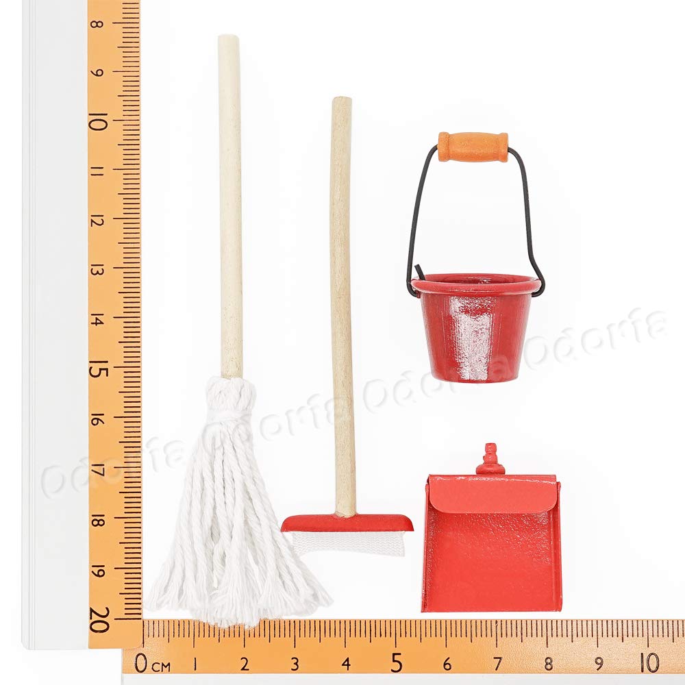 Odoria 1/12 Scale Miniature Mop and Bucket Set - Realistic Dollhouse Cleaning Accessories for DIY Crafts, Model Scenes & Miniature Displays