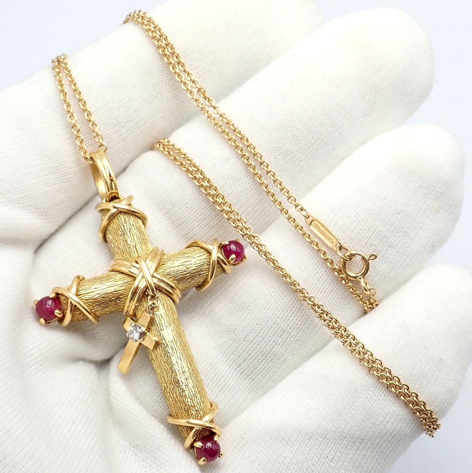 Tiffany & Co Schlumberger 18k Yellow Gold Ruby Diamond Cross 24