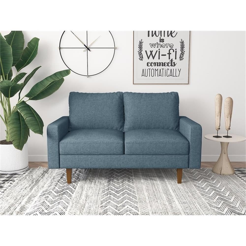 Sky Blue Ashton Linen Loveseat - Modern Living Room Sofa for Small Spaces | Perfect for Apartments, Dorms & Cozy Home Decor