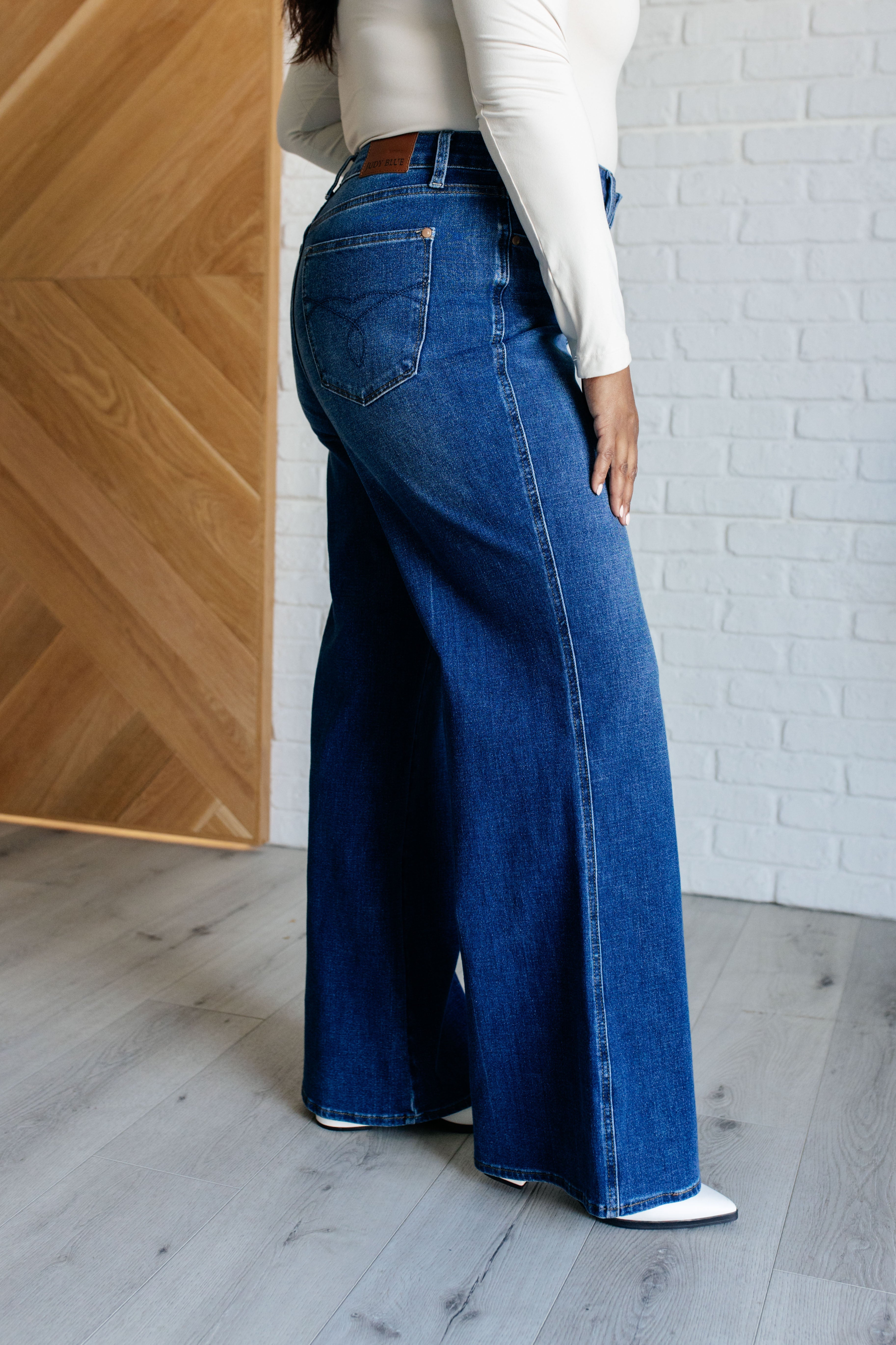 Eliza High Rise Control Top Retro Wide Leg Jeans for Women - Vintage 70s Inspired Stretch Denim Pants - Perfect for Casual Outfits, Date Nights & Boho Style