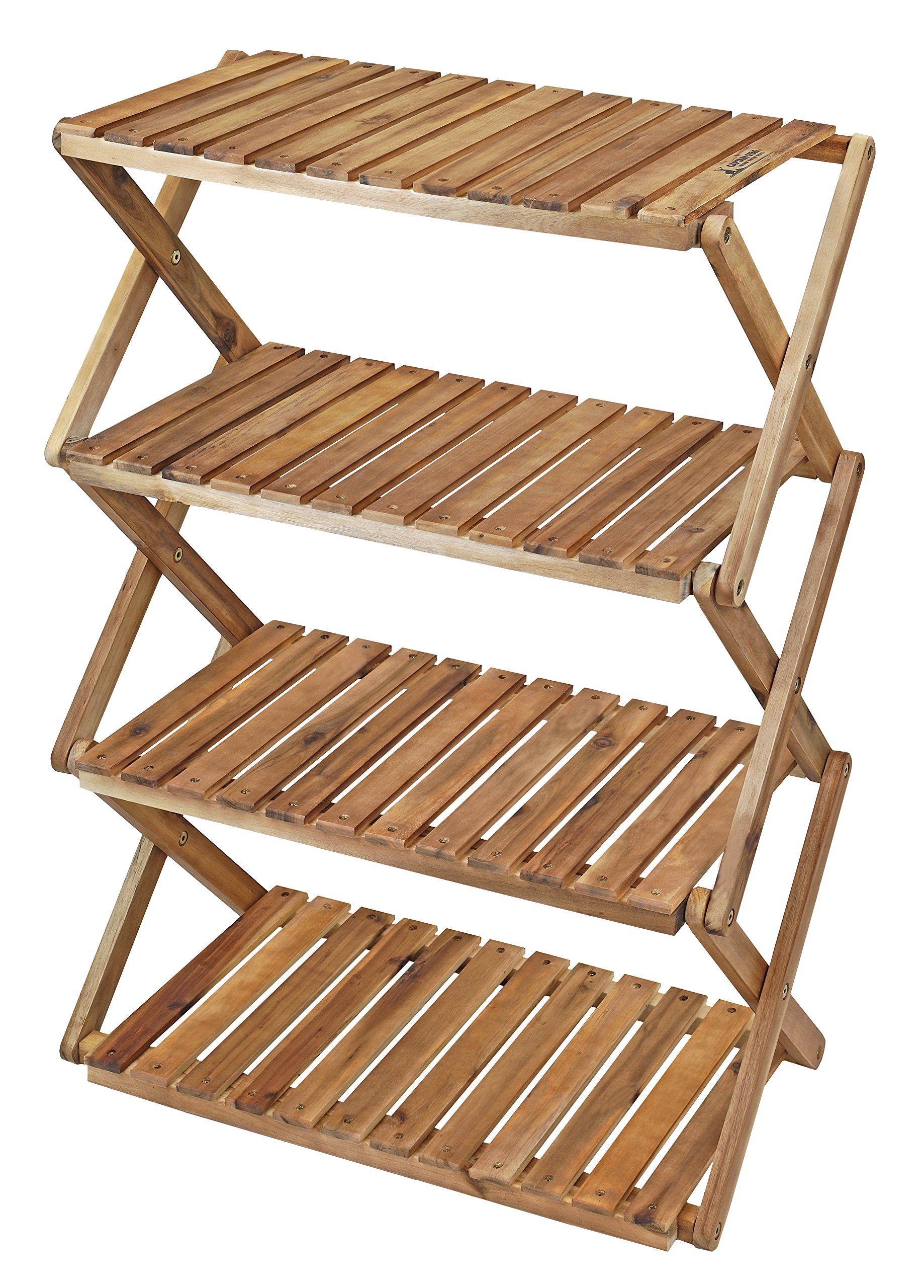 Captain Stag CS Classics Camping Veranda Storage Shelf - Adjustable 2/3/4 Tier Wooden Organizer Rack for Outdoor Gear, Kitchen Supplies & Home Storage - Perfect for Camping, RV Trips & Garage Organization