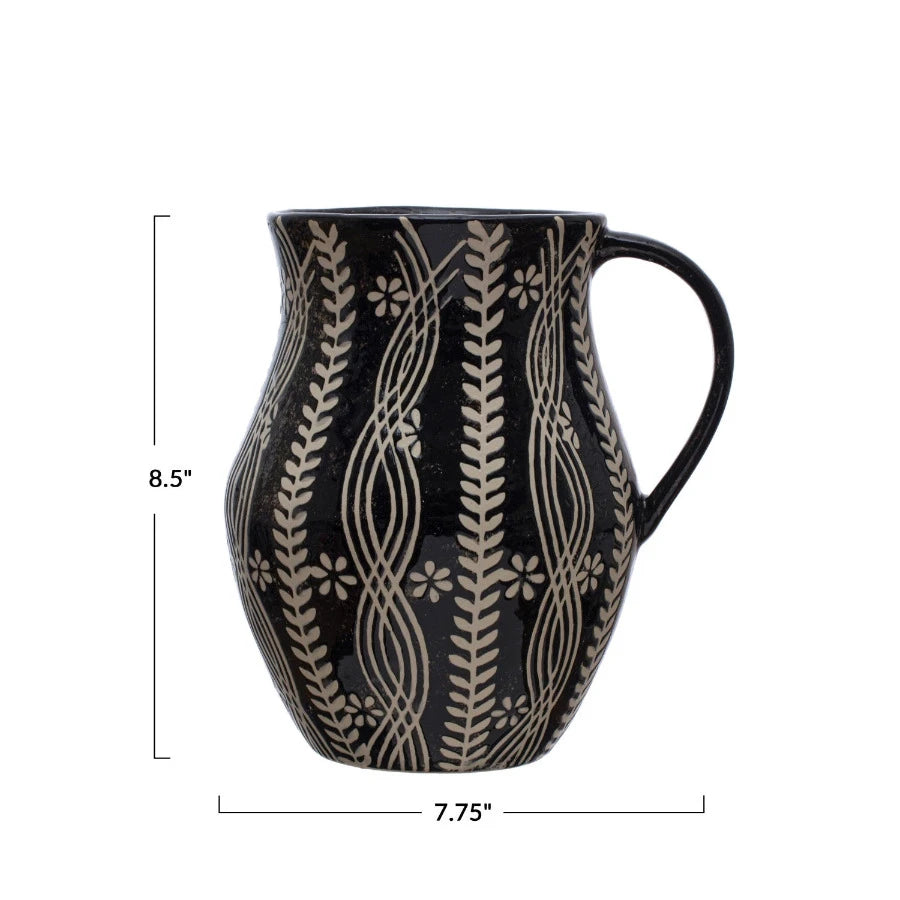 Black and Cream Floral Pitcher - Elegant Ceramic Water Pitcher for Home Decor, Kitchen, and Dining Table - Perfect for Serving Beverages, Milk, Juice, or as a Decorative Centerpiece