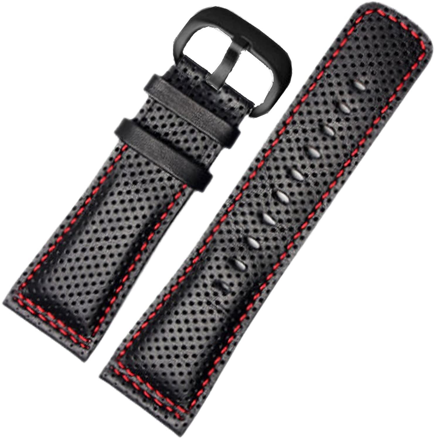BONOCO 20mm Black Canvas Leather Watch Band Replacement Strap for 18mm Ballon Watch with Deployment Clasp - Durable & Stylish for Men's & Women's Watches, Perfect for Casual, Business & Outdoor Activities